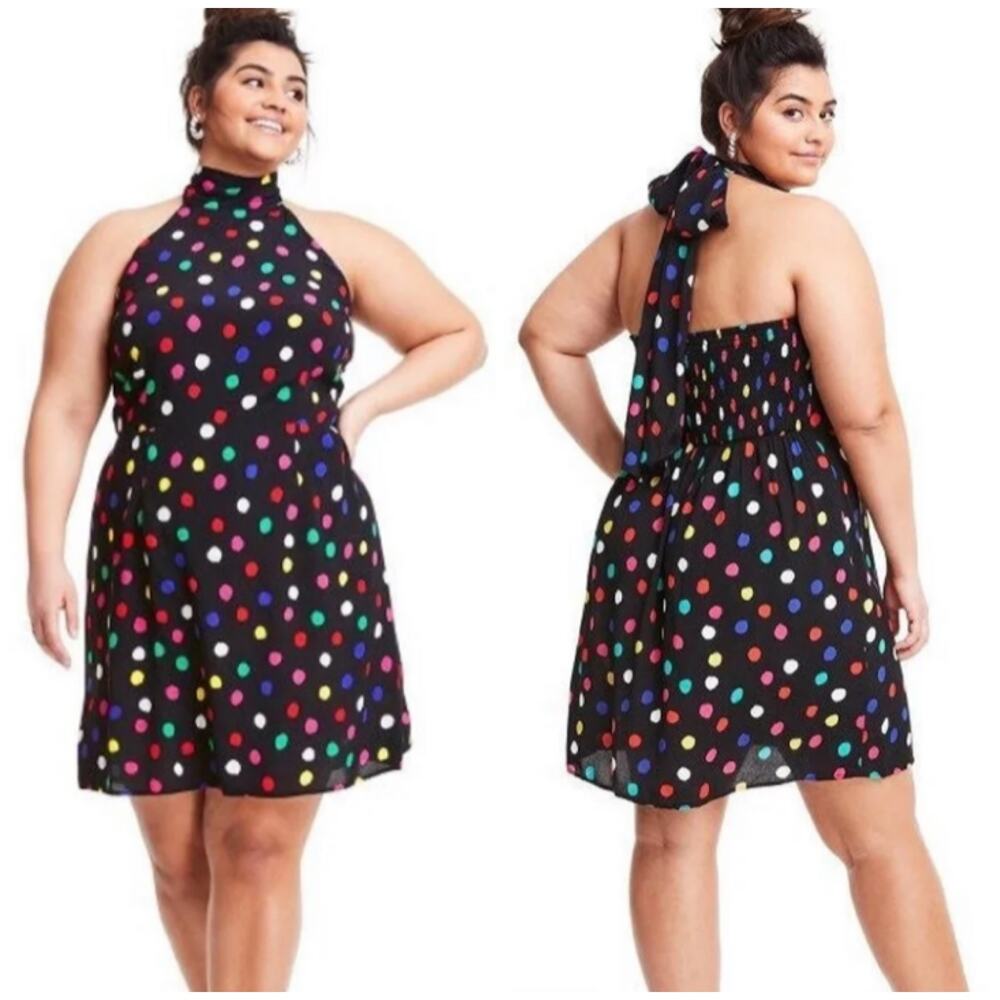 Rixo x Target NWT Polka Dot Sleeveless Halter Mini Dress Size 1X Self Tie Bow
